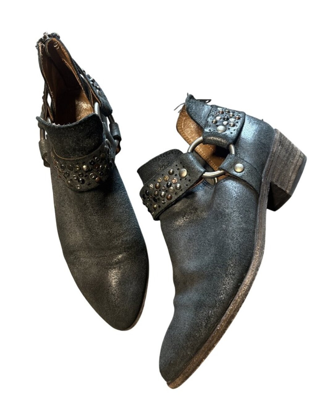 Frye Studded Ankle Botties Suede Size Seven Charcoal 7 Rey Deco Western Boho